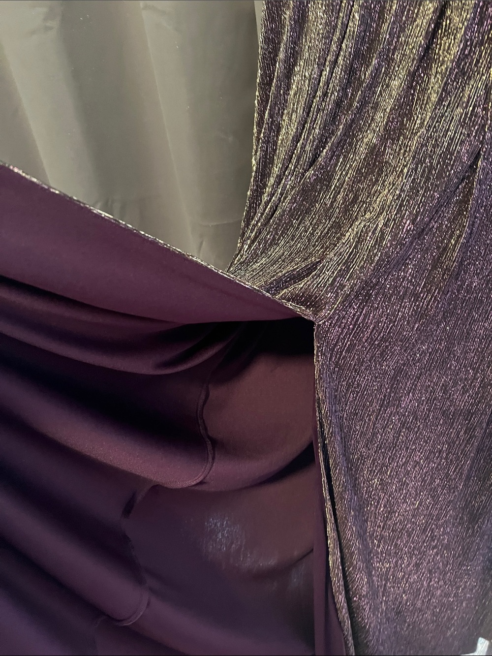 R & M Richards Purple and Gold Metallic Long Sleeve Maxi Dress - Picture 8 of 9